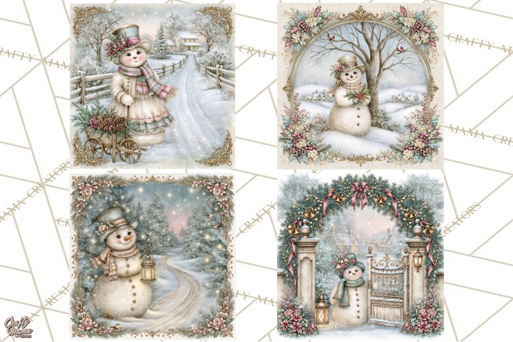 Snowfall Stories Watercolor Snowman PNG Signs, Snowman Scene example image 1