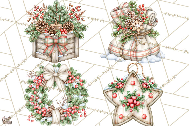 Winter Magic Vintage Christmas Elements Clipart example image 1