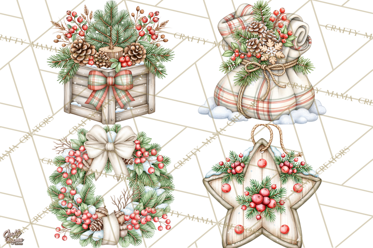 Winter Magic Vintage Christmas Elements Clipart