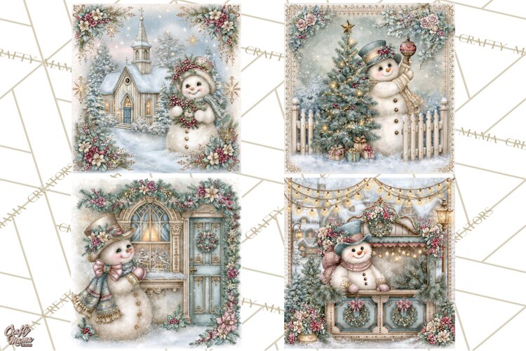 Snowfall Stories Watercolor Snowman PNG Signs, Snowman Scene example image 1