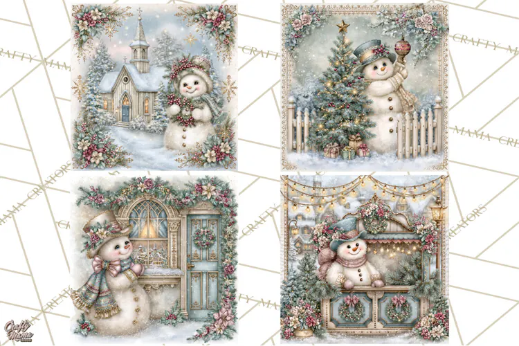 Snowfall Stories Watercolor Snowman PNG Signs, Snowman Scene