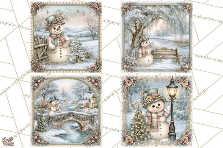 Snowfall Stories Watercolor Snowman PNG Signs, Snowman Scene example image 1