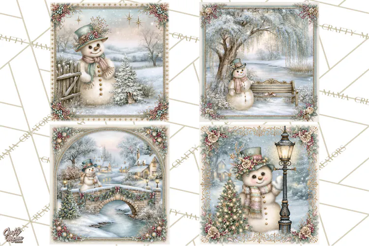 Snowfall Stories Watercolor Snowman PNG Signs, Snowman Scene