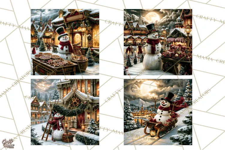 Vintage Victorian Snowman Christmas PNG Image