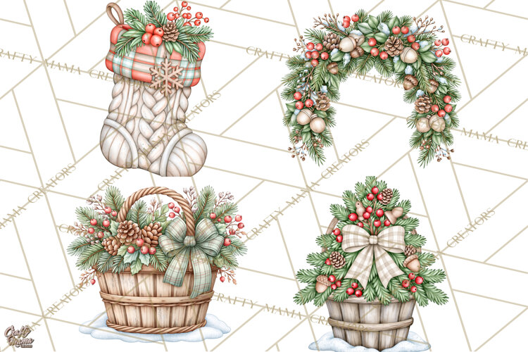 Winter Magic Vintage Christmas Elements Clipart example image 1