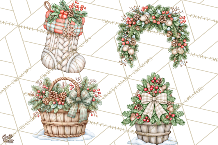 Winter Magic Vintage Christmas Elements Clipart