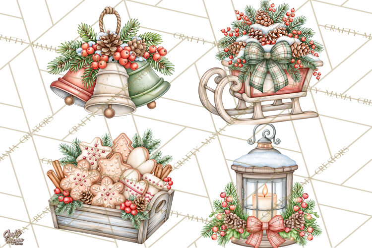 Winter Magic Vintage Christmas Elements Clipart example image 1