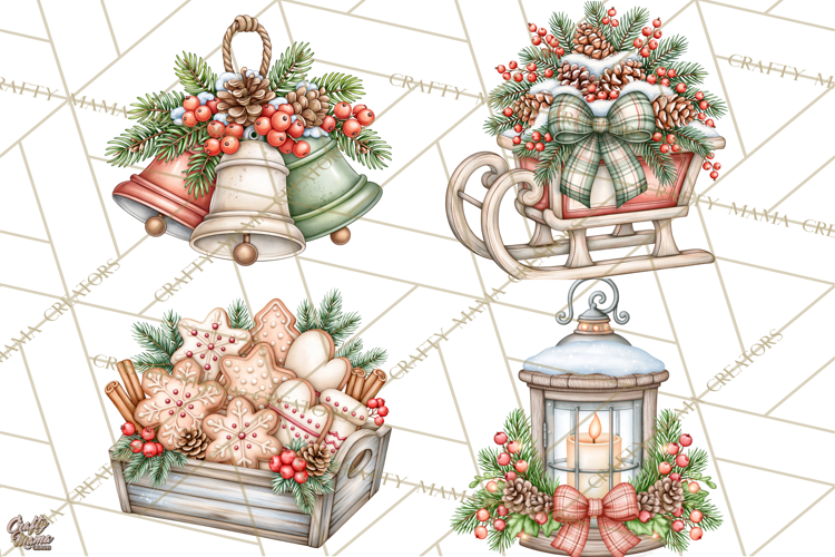Winter Magic Vintage Christmas Elements Clipart