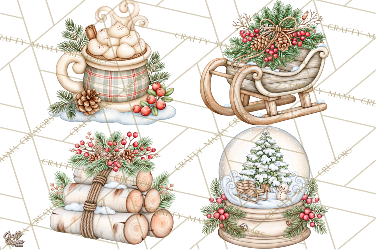 Winter Magic Vintage Christmas Elements Clipart