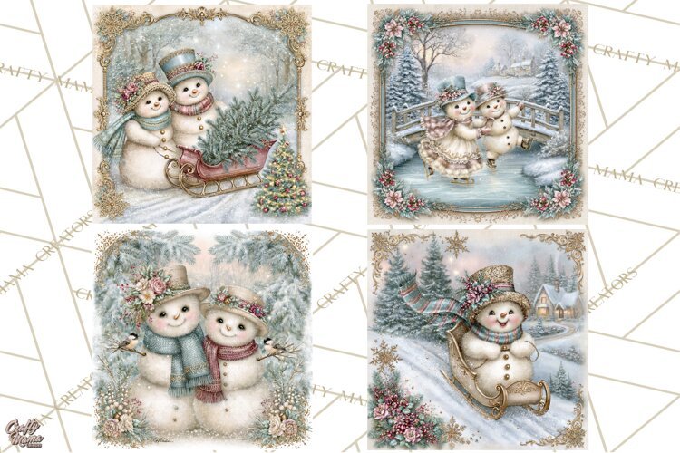 Snowfall Stories Watercolor Snowman PNG Signs, Snowman Scene example image 1