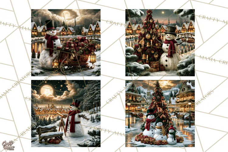 Vintage Victorian Snowman Christmas PNG Image