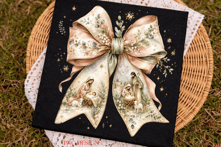 Nativity Bow Christmas PNG,Holy Family Christmas Sublimation example image 1