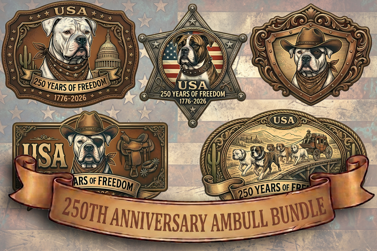 250th Anniversary American Bulldog PNG Sublimation Bundle