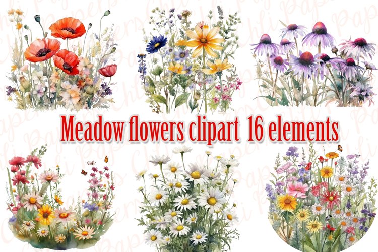 Meadows Clipart,Wildflower clipart,Round Scenes,Meadow field