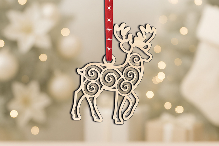 SVG Deer Holiday Winter Pattern Christmas Ornament Laser