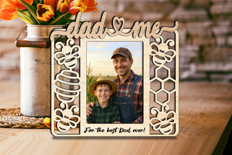Dad and Me SVG Bee Honeycomb Frame Photo Kids Laser Summer