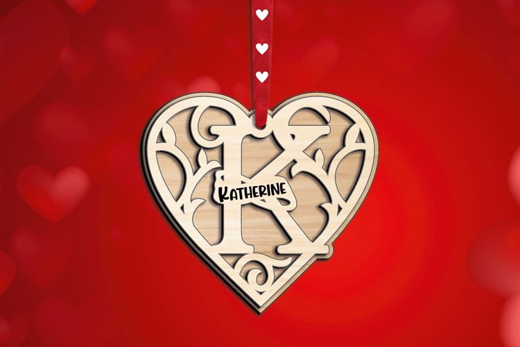 SVG Letter K Valentine Day Laser Cut Gift Love Romantic example image 1