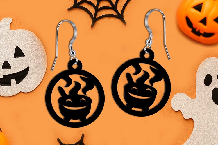 Halloween Witch Cauldron Bubbling Earrings SVG Laser Present