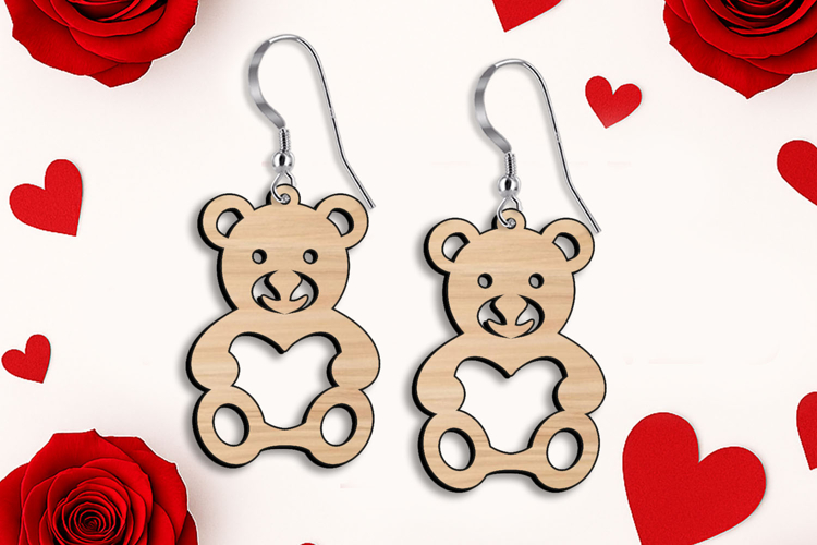 Love Bear Heart Earring SVG Valentine Laser Gift Romantic