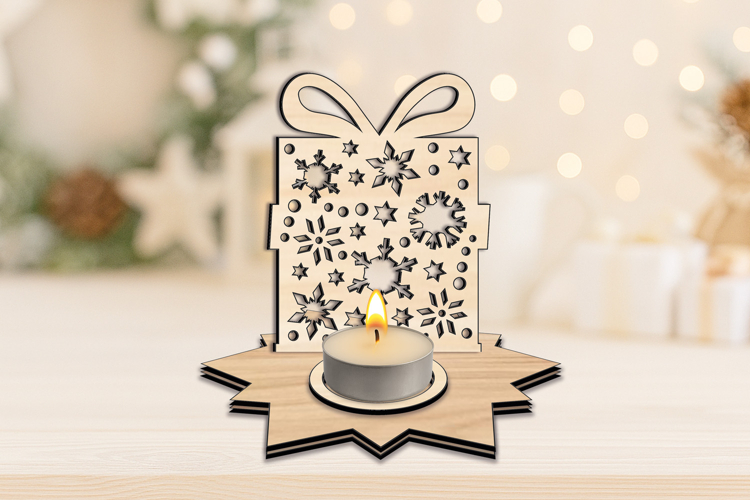 Snowy Winter Pattern Present Candle Holder SVG Laser Gift