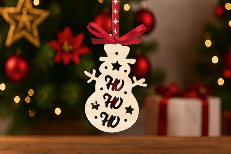 SVG Christmas Snowman Ho-Ho-Ho Gift Ornament Laser Present