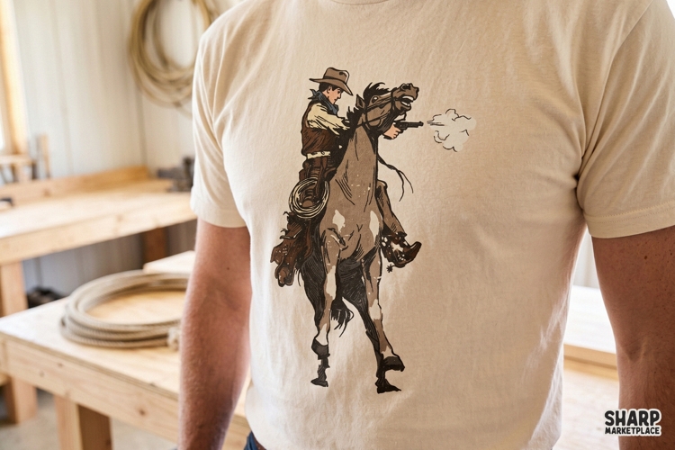 Rearing Horse Cowboy Scene, Western PNG Rodeo Art, Cowboy