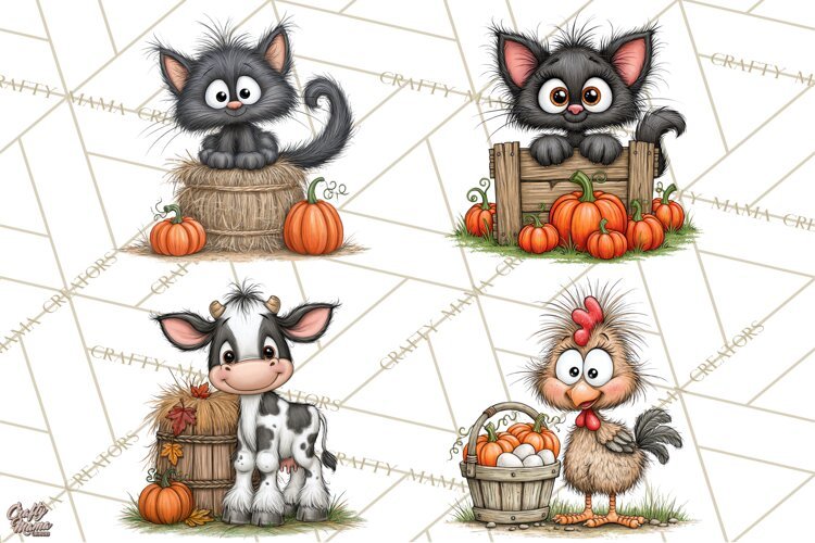 Halloween Farmhouse Animals Clipart, Farm Animal Clipart example image 1