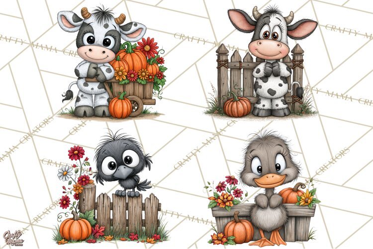 Halloween Farmhouse Animals Clipart, Farm Animal Clipart example image 1