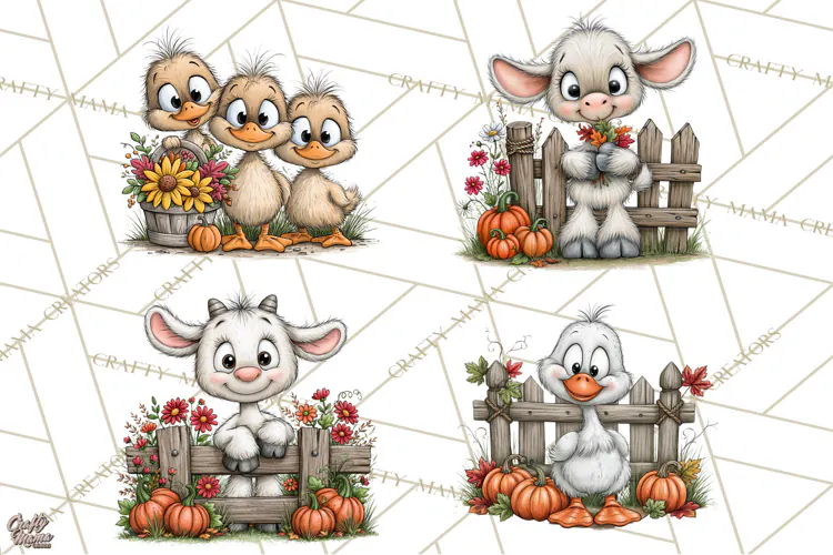 Halloween Farmhouse Animals Clipart, Farm Animal Clipart