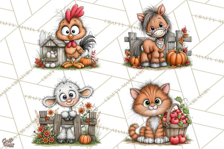 Halloween Farmhouse Animals Clipart, Farm Animal Clipart