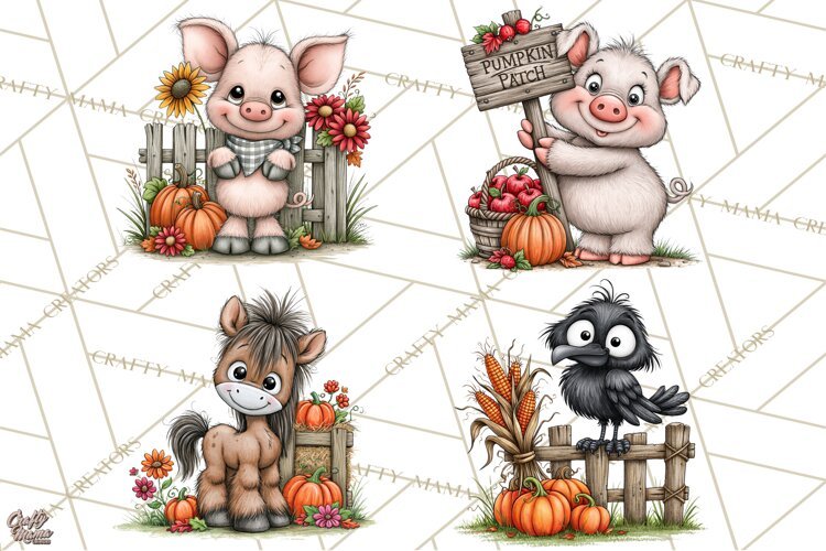 Halloween Farmhouse Animals Clipart, Farm Animal Clipart example image 1