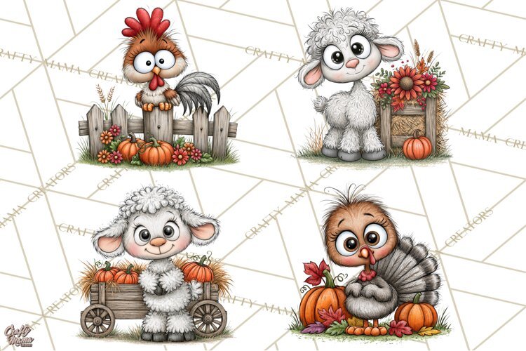 Halloween Farmhouse Animals Clipart, Farm Animal Clipart example image 1