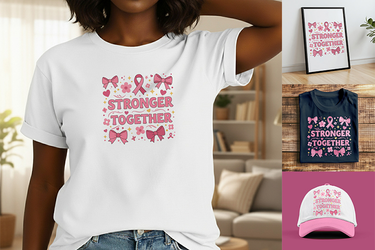 Stronger Together Sublimation Design , Breast Cancer month