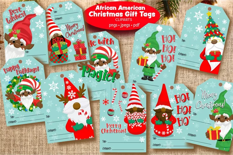 African American Christmas Gnomes Gift Tags