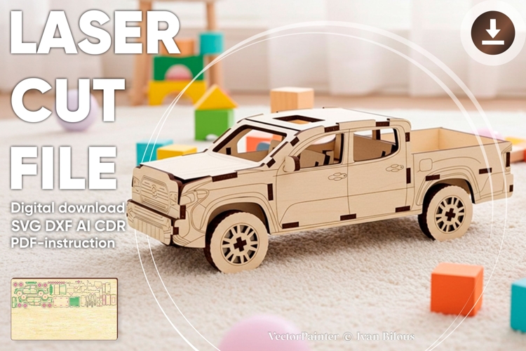 PickUp Car 3d Truck - laser cut file, SVG DXF file