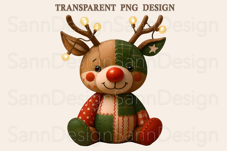 Cute Patchwork Reindeer PNG, Rustic Christmas Deer Clipart