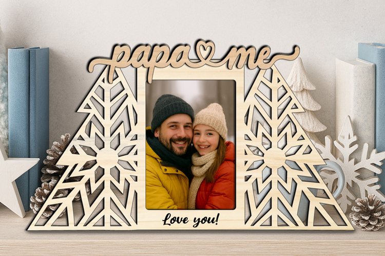 SVG Christmas Tree Winter Papa and Me Photo Frame Gift Laser