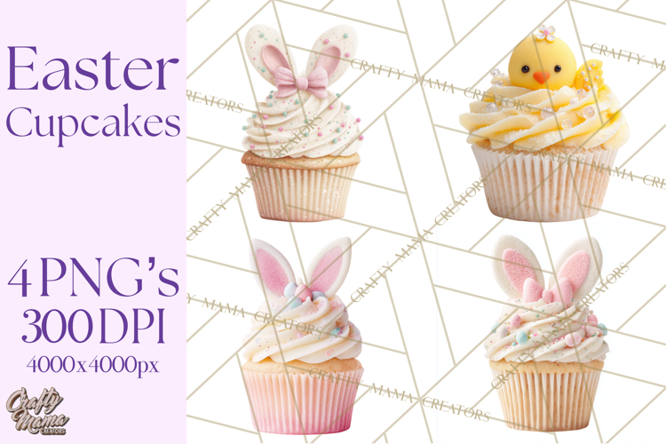 Easter Cupcakes Clipart, Pastel Easter Desserts, Bakery Png