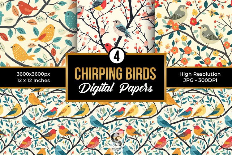 Spring Chirping Birds Seamless Patterns example image 1