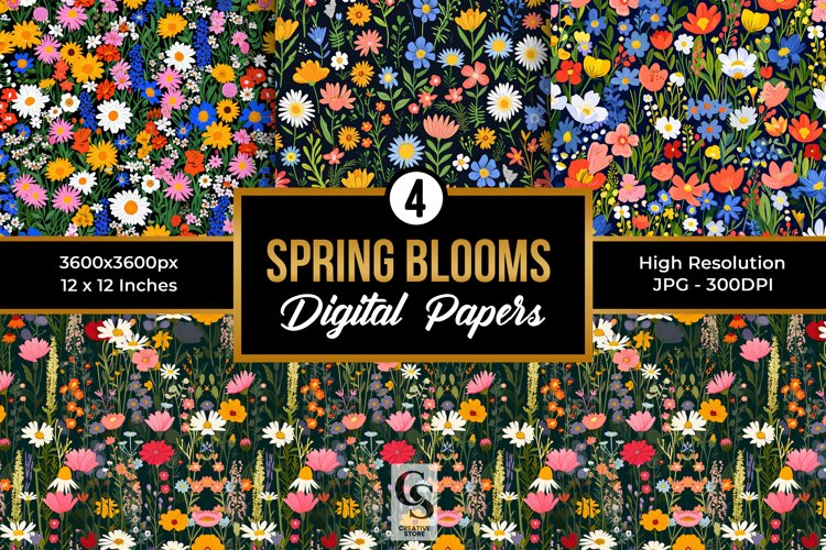 Spring Floral Meadow Seamless Patterns