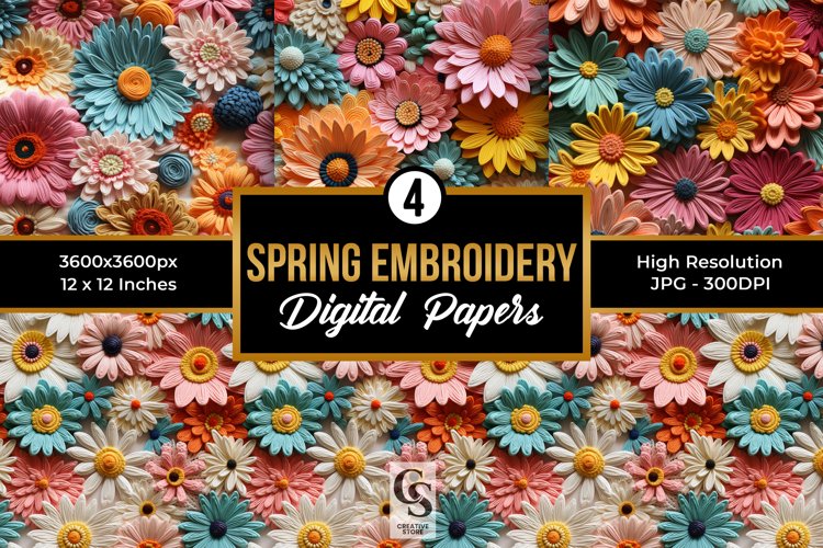 Spring Floral 3D Embroidery Digital Papers