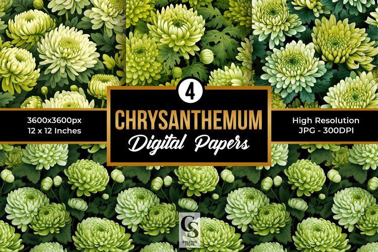 Green Chrysanthemum Flowers Seamless Patterns