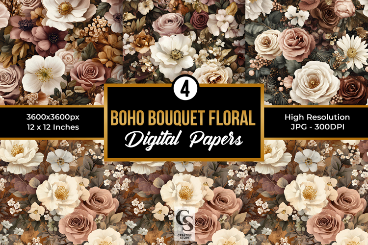 Boho Bouquet Flowers Seamless Patterns