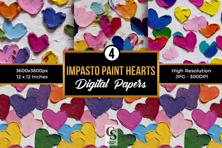 Impasto Painted 3D Hearts Seamless Patterns