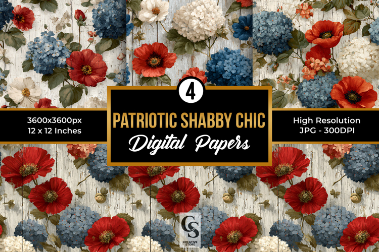 Patriotic Shabby Chic Flowers Patterns