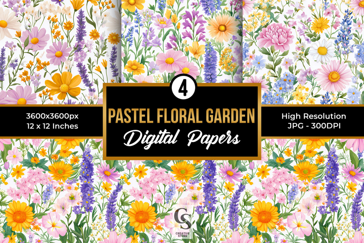 Pastel Watercolor Floral Garden Digital Paper