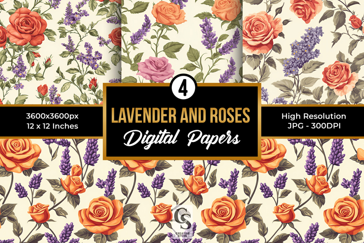 Lavender and Roses Seamless Floral Patterns