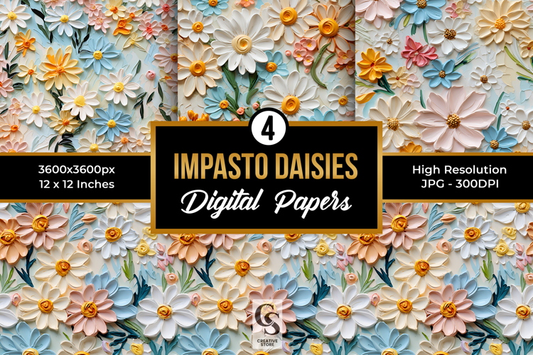 Impasto Daisy Flowers Seamless Patterns