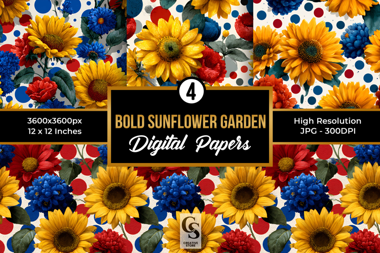 Bold Dotted Sunflowers Seamless Patterns