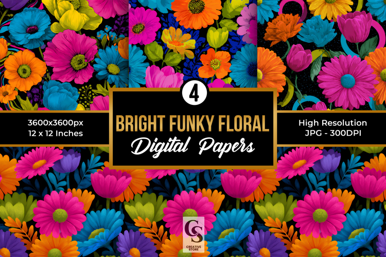 Bright Funky Groovy Flowers Seamless Patterns